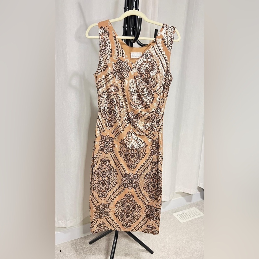 Maria Bonita Chic Tan and Black Patterned Mini Dress